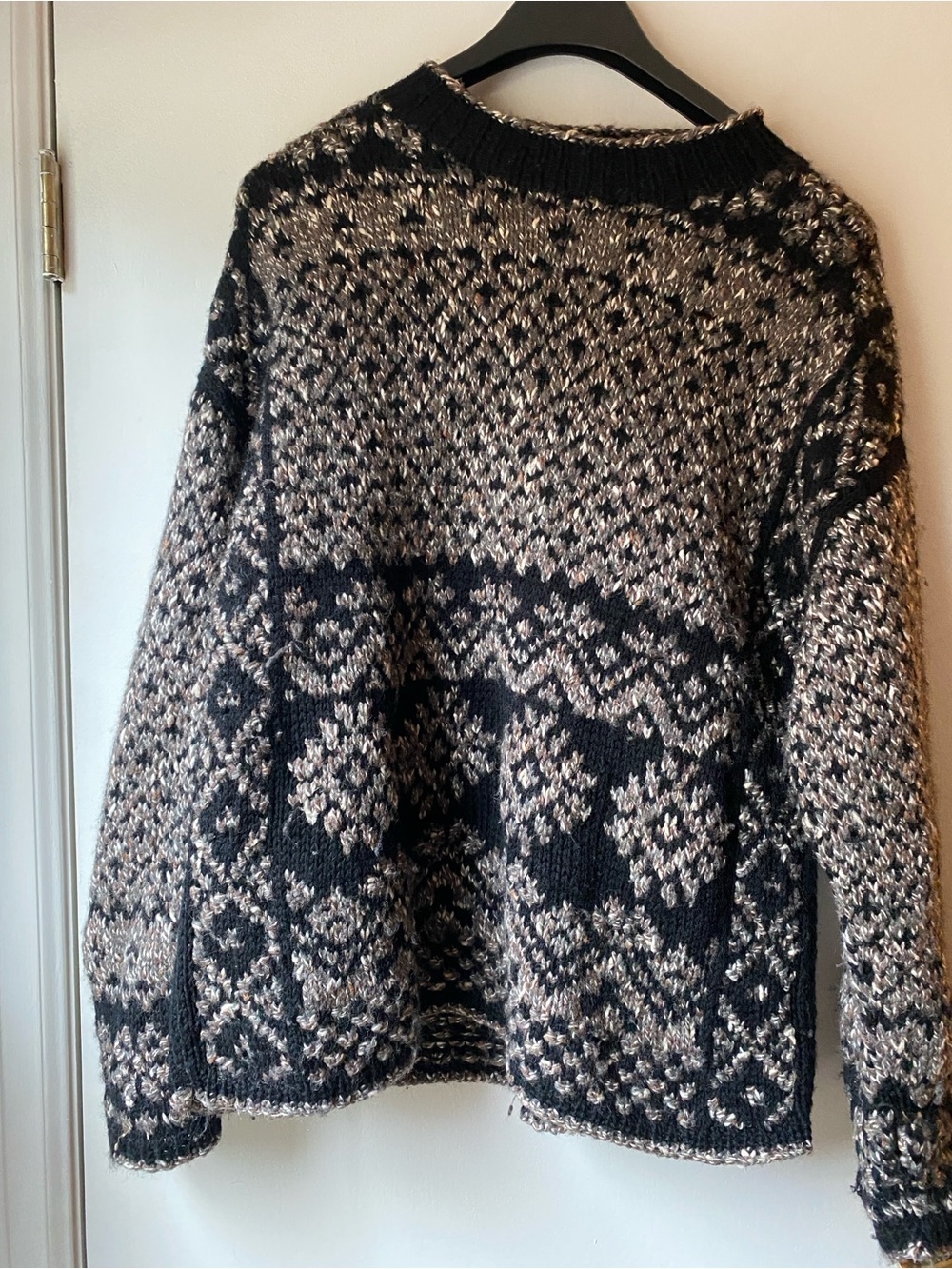 Vintage knit by hand GAP Black and Cream Fair Isle Crewneck Sweater